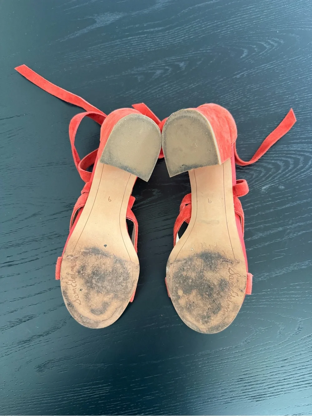 Sam Edelman orange Suede Wrap-Strap Block Heel Sandals